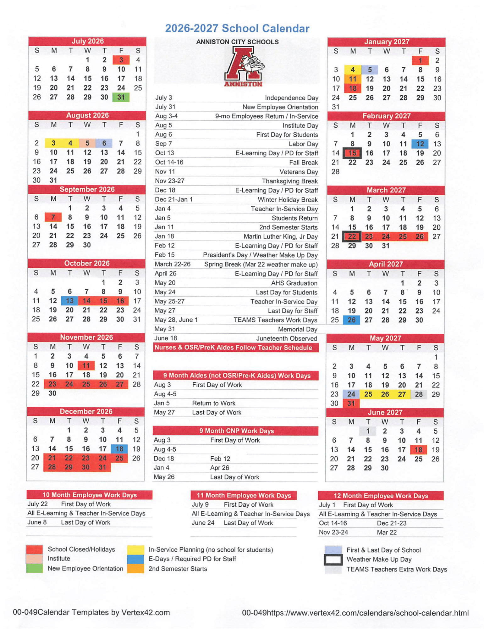 2026-2027 School Calendar